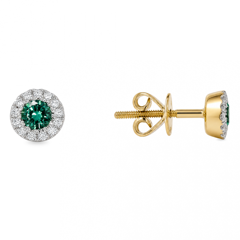 Gold earrings with emerald