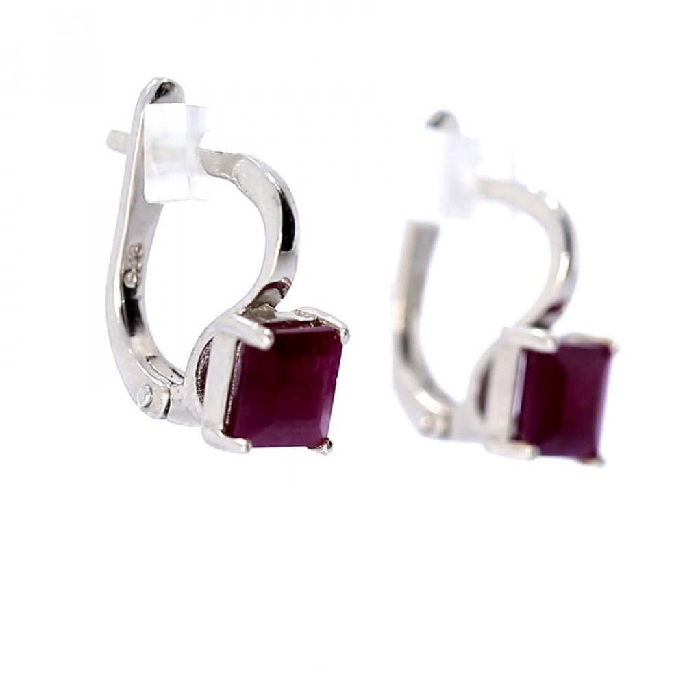 Silver earrings with red corundum