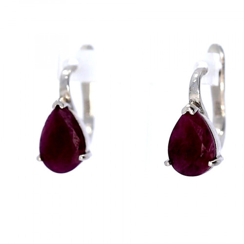 Silver earrings with red corundum