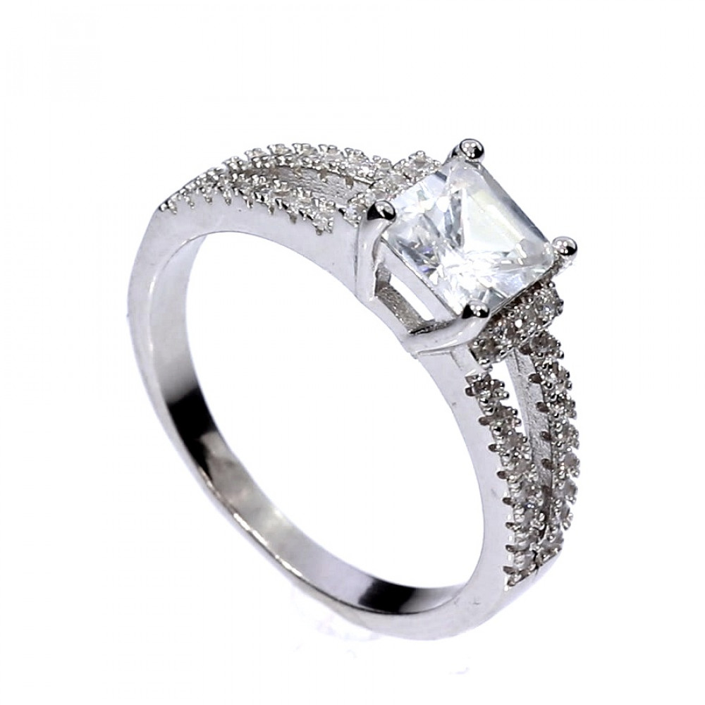 Silver ring with zircon