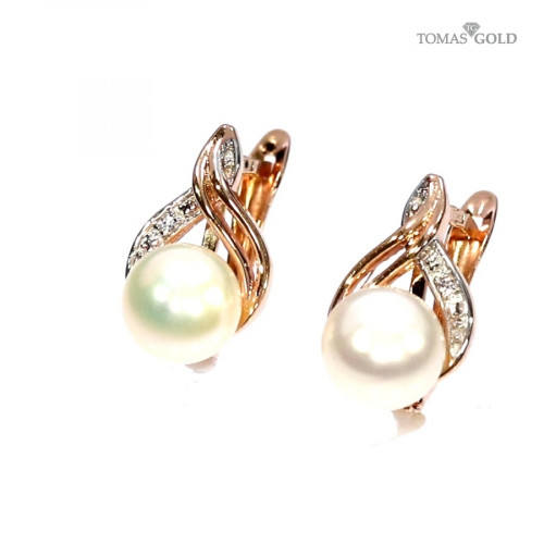 Gold earrings with cultured pearl