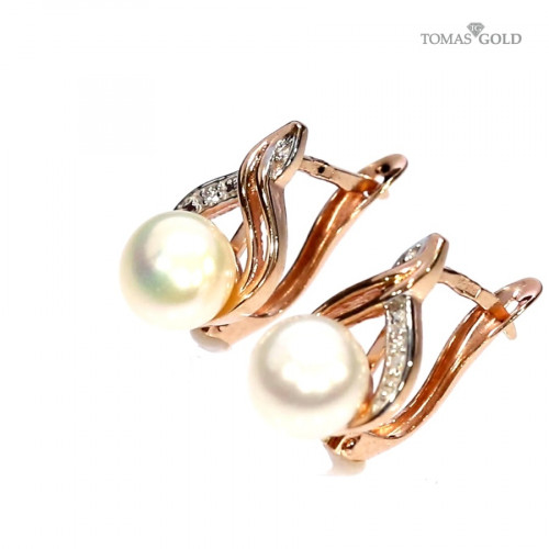 Gold earrings with cultured pearl