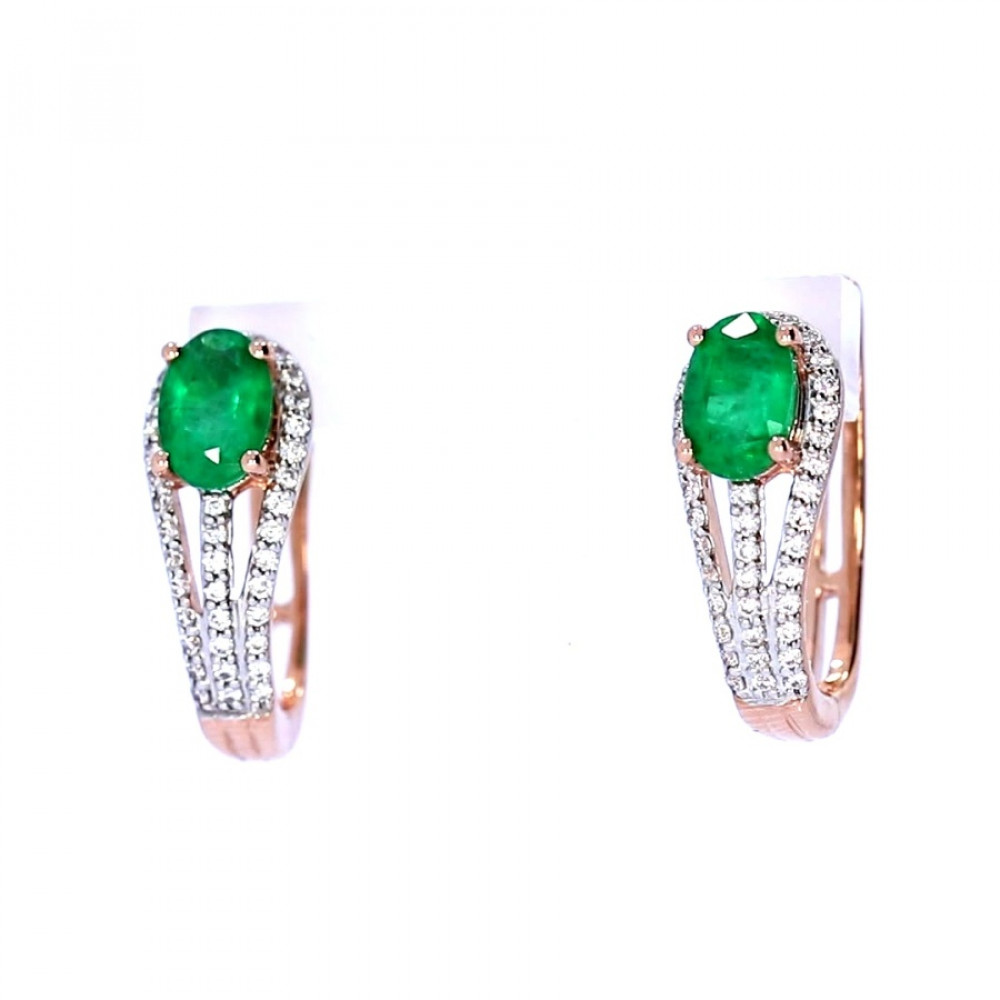 Gold earrings with emerald