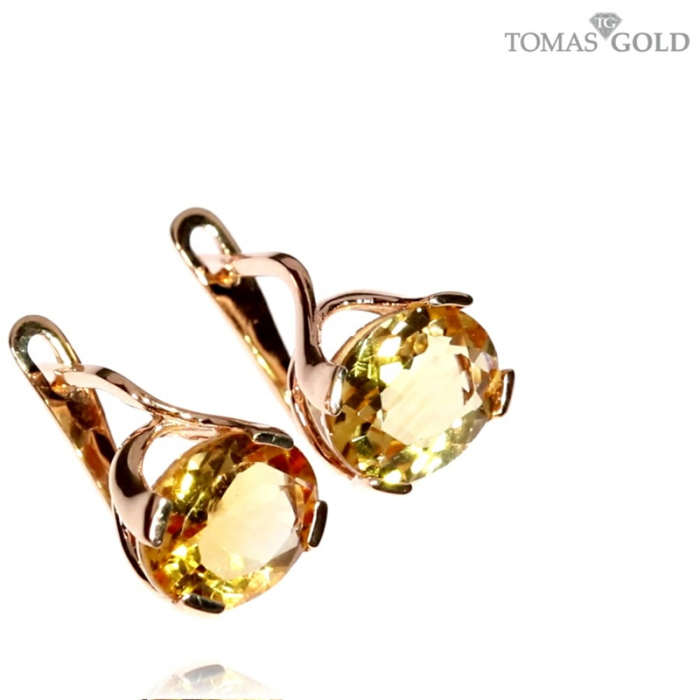 Golden earrings with citrine